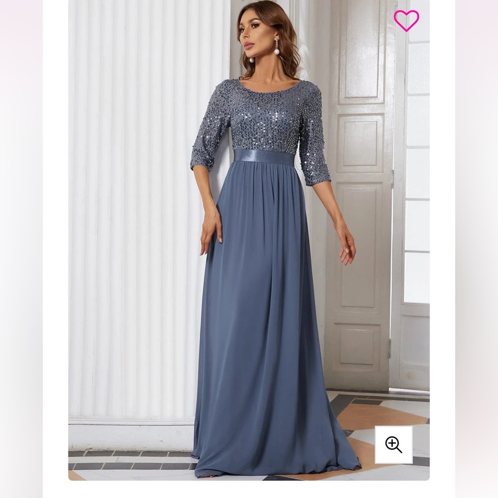 Ever-Pretty Dusty Navy Blue Long Sleeve Sequin Evening Dress